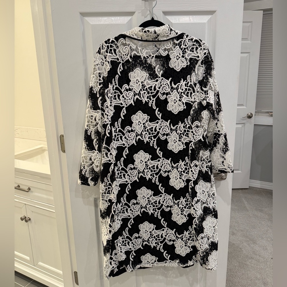 Albert Nipon Black and Porcelain Lace Overlay Dress - Picture 7 of 16